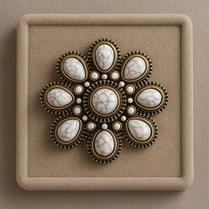 Premier Designs POSY Faux Howlite Floral Stone Enhancer Pin Brooch NWOT #484